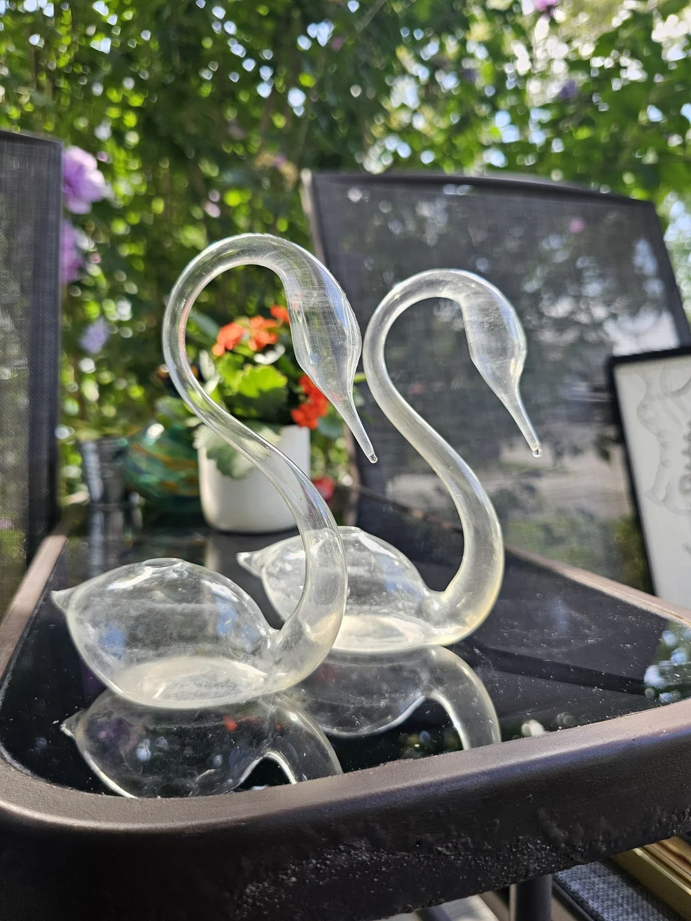 Vintage Hand Blown Glass Swan Vases - Pair of 2 Clear Propagation Bud Vases